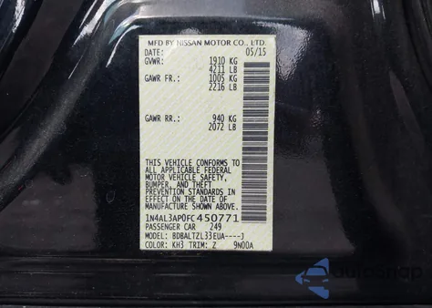 2015 Nissan Altima 2.5 Sl из США, поврежденный, VIN 1N4AL3AP0FC450771